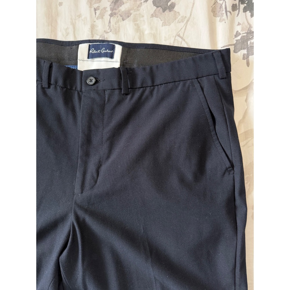 Robert Graham Mens Navy Blue Dress Pants Trousers 34x30 Stretch Flat Front